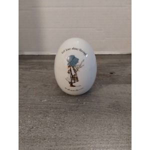 Vintage HOLLY HOBBIE Porcelain Egg Decor Let Love Shine Through Japan 1976